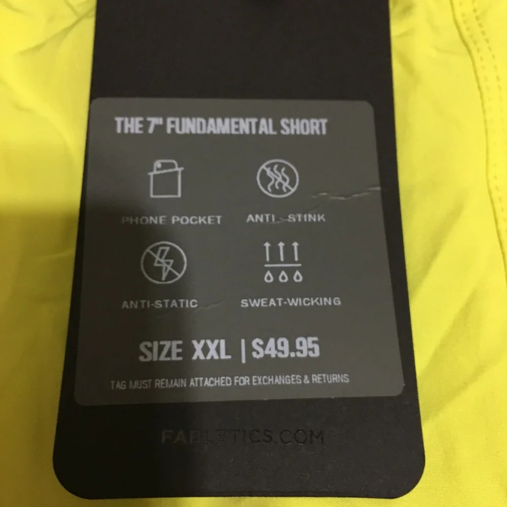 Fabletics Fundamental Shorts Mens 2XL Yellow 7 Inch Inseam NWT $49.95